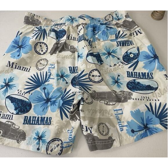 Caribbean Joe L Board Shorts Swim Trunks Lined Vintage Cars Miami Bahamas Floral - Picture 2 of 13